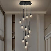 Darrahopens Home & Garden > Lighting > Ceiling Lights BAMDECOR LT08 12-Heads Solid Crystal Teardrop Chandelier High Ceiling Foyers Entrance Chandeliers Staircase Long Pendant Light (Black)