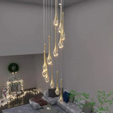 Darrahopens Home & Garden > Lighting > Ceiling Lights BAMDECOR LT08 18-Heads Solid Crystal Teardrop Chandelier High Ceiling Foyers Entrance Chandeliers Staircase Long Pendant Light (Gold)