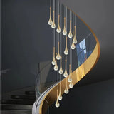 Darrahopens Home & Garden > Lighting > Ceiling Lights BAMDECOR LT08 18-Heads Solid Crystal Teardrop Chandelier High Ceiling Foyers Entrance Chandeliers Staircase Long Pendant Light (Gold)