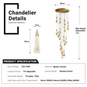 Darrahopens Home & Garden > Lighting > Ceiling Lights BAMDECOR LT12 18-Heads Solid Crystal Rain drop Chandelier High Ceiling Foyers Entrance Chandeliers Staircase Long Pendant Light (Gold)