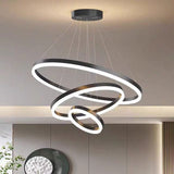 Darrahopens Home & Garden > Lighting > Ceiling Lights Black 5 Rings Minimalist LED Pendant Light Adjustable Circular Chandelier