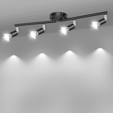Darrahopens Home & Garden > Lighting > Ceiling Lights LED Ceiling Light,4 Way Rotatable Spot Lights for Ceiling,Flexible Ceiling Lights for Bedroom,Living Room, Black with Protectiv Bulb Trims(Gu10 Bulbs Not Included)