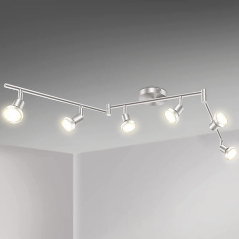 Darrahopens Home & Garden > Lighting > Ceiling Lights LED Ceiling Light 6 Way Rotatable Spot Lights for Ceiling,Flexible Ceiling Lights for Bedroom,Living Room,Nickel with Protectiv Bulb Trims(Gu10 Bulbs Not Included)