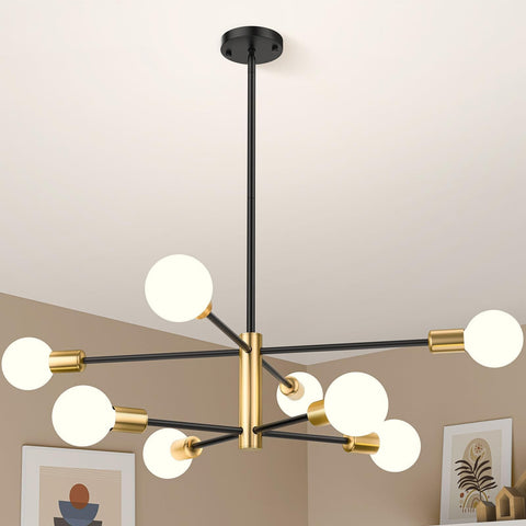 Darrahopens Home & Garden > Lighting > Ceiling Lights Modern Sputnik Chandelier 8 Lights Height Adjustable Ceiling Light Fixture Mid-Century Modern Gold Chandelier for Dining Room Bedroom Kitchen Living Room with Sloped Ceiling Adapter