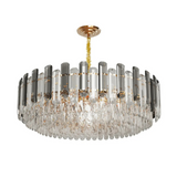 Darrahopens Home & Garden > Lighting > Ceiling Lights P&P Gold And Grey Smoky Crystal Chandelier With 10 E14 LED Lights And Adjustable Height