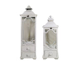 Darrahopens Home & Garden > Lighting > Ceiling Lights Set 2 Tall White Wooden Lantern w Drawers 104cm