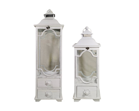 Darrahopens Home & Garden > Lighting > Ceiling Lights Set 2 Tall White Wooden Lantern w Drawers 104cm