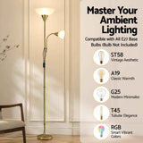 Darrahopens Home & Garden > Lighting > Floor Lamps Artiss Gold Floor Lamp with Reading Light | Mother and Child Standing Lamp with 360 Flexible Gooseneck, Individual Switch & Plate Shade, E27 & E14 Bulb (Not Included) Home Living Room Office Reading