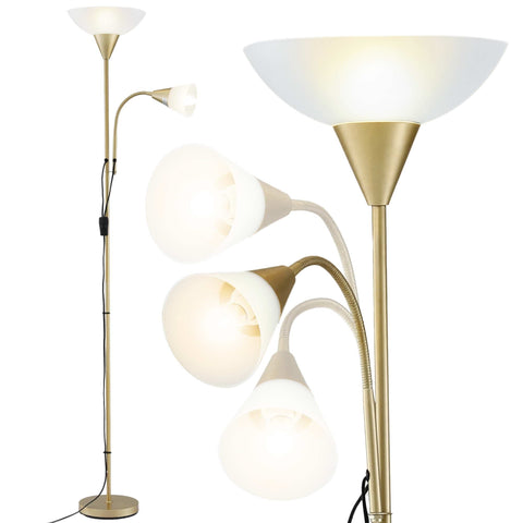 Darrahopens Home & Garden > Lighting > Floor Lamps Artiss Gold Floor Lamp with Reading Light | Mother and Child Standing Lamp with 360 Flexible Gooseneck, Individual Switch & Plate Shade, E27 & E14 Bulb (Not Included) Home Living Room Office Reading
