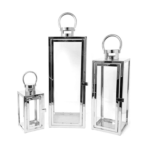 Darrahopens Home & Garden > Lighting Floor Lantern Set of 3 Candle Holder Stainless Steel SQ Silver