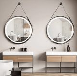 Darrahopens Home & Garden > Lighting Interior Ave - LED Round Hanging Salon / Bathroom Wall Mirror - Black - 80cm