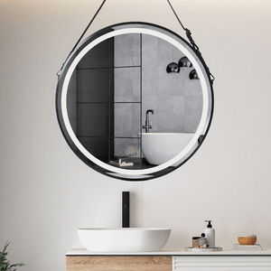 Darrahopens Home & Garden > Lighting Interior Ave - LED Round Hanging Salon / Bathroom Wall Mirror - Black - 80cm