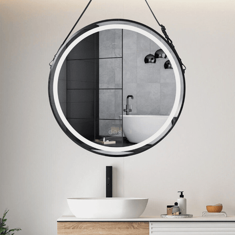 Darrahopens Home & Garden > Lighting Interior Ave - LED Round Hanging Salon / Bathroom Wall Mirror - Black - 80cm