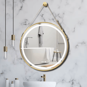 Darrahopens Home & Garden > Lighting Interior Ave - LED Round Hanging Salon / Bathroom Wall Mirror - Gold - 60cm