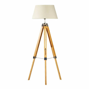 Darrahopens Home & Garden > Lighting LARGE TRIPOD FLOOR LAMP Linen Shade Modern Light Bamboo Vintage Wooden Retro