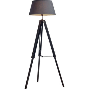 Darrahopens Home & Garden > Lighting LARGE TRIPOD FLOOR LAMP Linen Shade Modern Light Retro Wooden - Matte Black