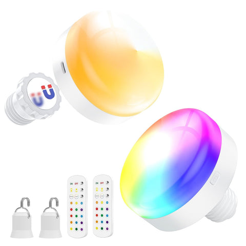 Darrahopens Home & Garden > Lighting > Light Bulbs Battery Operated Light Bulbs, 5000mAh Rechargeable Light Bulb Set of 2 with Remote, 3 Colors 10 Levels Dimmable Fabric Wireless Sconces Light Bulb with Timer for Bedroom Living Room