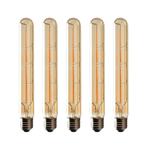 Darrahopens Home & Garden > Lighting > Light Bulbs LED Edison Filament Bulbs 6W E27 Warm White 5-Pack T225 Long Tube Design Yellow Glass