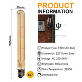 Darrahopens Home & Garden > Lighting > Light Bulbs LED Edison Filament Bulbs 6W E27 Warm White 5-Pack T225 Long Tube Design Yellow Glass