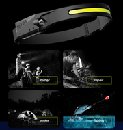Darrahopens Home & Garden > Lighting > Lighting Accessories 1 Piece Black Bright COB LED Headlamp with Motion Sensor - 230° Wide Beam for Outdoor Camping, Hiking & Fishing In Australia - Darrahopens