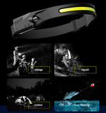 Darrahopens Home & Garden > Lighting > Lighting Accessories 1 Piece Black Bright COB LED Headlamp with Motion Sensor - 230° Wide Beam for Outdoor Camping, Hiking & Fishing In Australia - Darrahopens