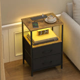 Darrahopens Home & Garden > Lighting > Lighting Accessories Black and Brown Nightstand with LED Light, Charging Station, and Storage - 60x40cm In Australia - Darrahopens