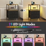 Darrahopens Home & Garden > Lighting > Lighting Accessories Black and Brown Nightstand with LED Light, Charging Station, and Storage - 60x40cm In Australia - Darrahopens