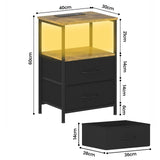 Darrahopens Home & Garden > Lighting > Lighting Accessories Black and Brown Nightstand with LED Light, Charging Station, and Storage - 60x40cm In Australia - Darrahopens