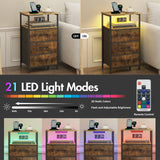 Darrahopens Home & Garden > Lighting > Lighting Accessories Nightstand with RGB LED Light and Charging Station, Brown, 40x30x70cm In Australia - Darrahopens