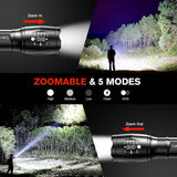 Darrahopens Home & Garden > Lighting > Night Lights & Ambient Lighting 2-Pack High-Powered LED Flashlight with 500m Long Range - Zoomable Focus & Waterproof Tactical Torch - Durable Aluminum Alloy