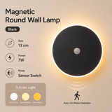 Darrahopens Home & Garden > Lighting > Night Lights & Ambient Lighting Magnetic Round Wall Lamp 13cm Black, 7W Rechargeable LED Wall Sconce with Motion Sensor, 3-Color Light, Battery Powered Modern Disc Wall Light for Hallway Entryway Bedroom