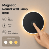 Darrahopens Home & Garden > Lighting > Night Lights & Ambient Lighting Magnetic Round Wall Lamp 13cm Black, 7W Rechargeable LED Wall Sconce with Touch Control, 3-Color Light, Battery Powered Modern Disc Wall Light for Bedroom Hallway Living Room