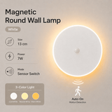 Darrahopens Home & Garden > Lighting > Night Lights & Ambient Lighting Magnetic Round Wall Lamp 13cm White, 7W Rechargeable LED Wall Sconce with Motion Sensor, 3-Color Light, Battery Powered Modern Disc Wall Light for Hallway Entryway Bedroom