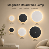 Darrahopens Home & Garden > Lighting > Night Lights & Ambient Lighting Magnetic Round Wall Lamp 20cm Black, 10W Rechargeable LED Wall Sconce with Touch Control, 3-Color Light, Battery Powered Modern Disc Wall Light for Bedroom Hallway Living Room