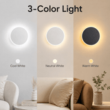 Darrahopens Home & Garden > Lighting > Night Lights & Ambient Lighting Magnetic Round Wall Lamp 20cm Black, 10W Rechargeable LED Wall Sconce with Touch Control, 3-Color Light, Battery Powered Modern Disc Wall Light for Bedroom Hallway Living Room