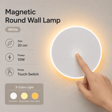 Darrahopens Home & Garden > Lighting > Night Lights & Ambient Lighting Magnetic Round Wall Lamp 20cm White, 10W Rechargeable LED Wall Sconce with Touch Control, 3-Color Light, Battery Powered Modern Disc Wall Light for Bedroom Hallway Living Room