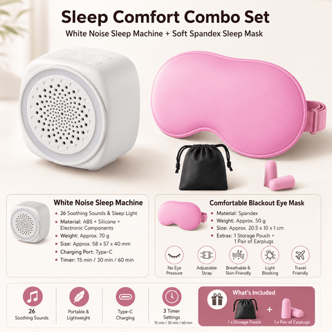Darrahopens Home & Garden > Lighting > Night Lights & Ambient Lighting Soft Sleep Aid combination - White Noise Machine with 7-Colour Night Light and Pink Spandex Eye Mask, Portable Sound  and Complete shading environment for Better Rest In Australia - Darrahopens
