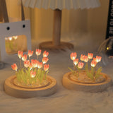 Darrahopens Home & Garden > Lighting > Night Lights & Ambient Lighting (Thirteen Pink Tulips) Glowing Tulip Dome Lamp -  Wooden Base, Bedside Table Decoration