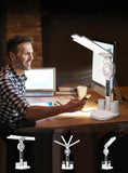 Darrahopens Home & Garden > Lighting > Table Lamps 4-Arm Foldable LED Desk Lamp with Built-in Fan, Digital Clock, Temp Display & Dual Pen Holders – 3-Color Lighting, Infinite Dimming, USB-C Charging, Eye-Caring Light for Study, Work, Reading; Compact & Modern Design (White)