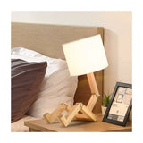 Darrahopens Home & Garden > Lighting > Table Lamps Adjustable Creative Robot Desk Lamp with Fabric Lampshade E27 Screw, Wooden Bedside Lamp for Decorative Lighting