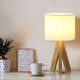 Darrahopens Home & Garden > Lighting > Table Lamps Beige tripod table lamp, bedside lamp, desk lamp, home lighting, wooden lamp, fabric shade lamp, contemporary lamp, Australia