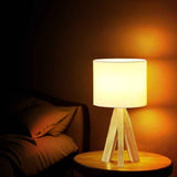 Darrahopens Home & Garden > Lighting > Table Lamps Beige tripod table lamp, bedside lamp, desk lamp, home lighting, wooden lamp, fabric shade lamp, contemporary lamp, Australia