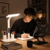 Darrahopens Home & Garden > Lighting > Table Lamps Black 360 Degree Rotating Tablet Stand and Foldable LED Desk Lamp Study Set Adjustable Reading Light with Display Screen Desktop Organiser for Students Home Office Learning