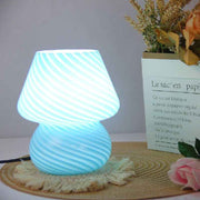 Blue Striped Retro All Glass Mushroom Table Lamp (2 Pack) - American Style Creative Bedside Nightstand Ambient Light, USB Plug with 3-Color Switching and Brightness Dimmable In Australia - Darrahopens