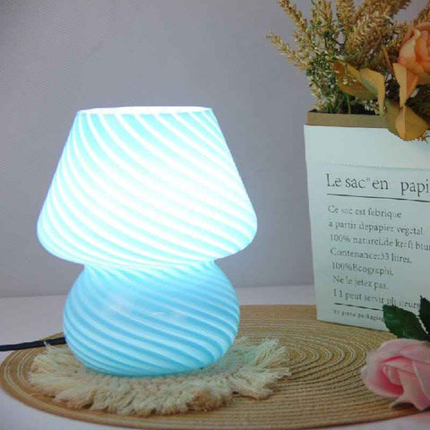 Blue Striped Retro All Glass Mushroom Table Lamp (2 Pack) - American Style Creative Bedside Nightstand Ambient Light, USB Plug with 3-Color Switching and Brightness Dimmable In Australia - Darrahopens