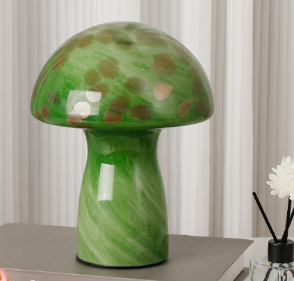 Darrahopens Home & Garden > Lighting > Table Lamps Camouflage Green Retro Swirl Glass Mushroom Table Lamp - LED Bedside Night Light