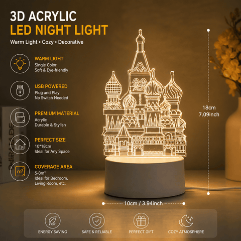 Darrahopens Home & Garden > Lighting > Table Lamps Castle Style Creative Acrylic LED Night Light - Warm White Ambient Table Lamp, Decorative Desktop Mood Light, Cartoon and Creative Display Design, Compact Gift for Bedroom Living Room Office