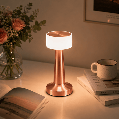 Darrahopens Home & Garden > Lighting > Table Lamps Copper Rechargeable Acrylic Shade UFO Table Lamp Touch Control LED Bedside Night Light, Cordless Ambient Desk Lamp for Bedroom Living Room Camping