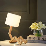Darrahopens Home & Garden > Lighting > Table Lamps Creative Robot Table Lamp, Height Adjustable, Can Hold Books, Wooden Bedside Lamp, Fabric Shade, E27 Screw Base, Decorative Lighting.