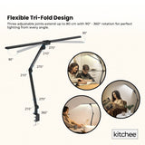 Darrahopens Home & Garden > Lighting > Table Lamps Kitchee Tri-Fold LED Desk Lamp with Clamp - Swinging Arm Eye-Care Dimmable Light
